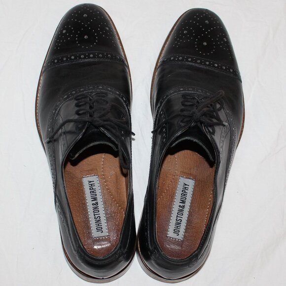 Johnston & Murphy Brogue/Wing Tip Style Black Lace Oxford Dress Shoe Men 11 - Picture 12 of 16